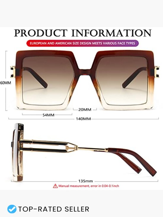 Oversized Square Sunglasses Retro UV400 Protection Big Frame Fashion main image 7